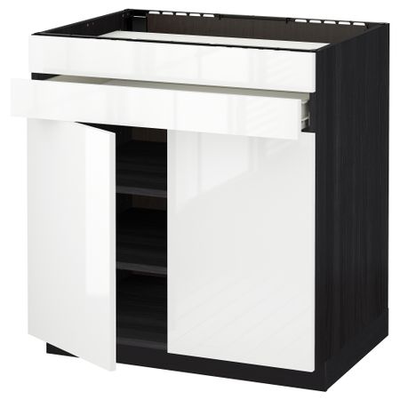 Напольный шкаф для варочной панели, 2 ящика, 2 фасада, 1 ящик МЕТОД / ФОРВАРА, черный, Рингульт белый (80x60 см)