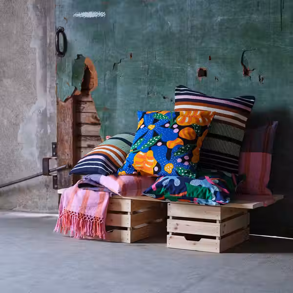 MÄVINN МЭВИНН Чехол на подушку - разноцветный/орнамент «полоска» 50x50 см - схема-чертеж с размерами