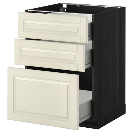 Напольный шкаф с 3 ящиками МЕТОД / ФОРВАРА, черный, Будбин белый с оттенком