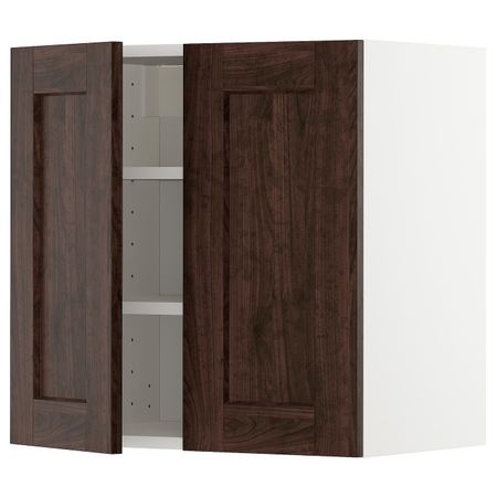 Навесной шкаф с полками/2дверцы, белый/Эдсерум коричневый 60x60 см IKEA METOD МЕТОД 194.466.47