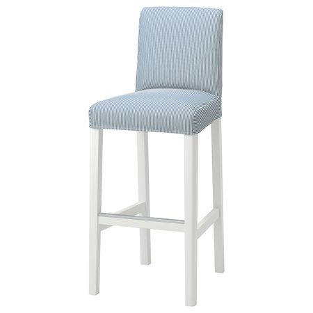 Стул барный, белый/Роммеле темно-синий/белый 75 см IKEA BERGMUND БЕРГМУНД 993.997.55