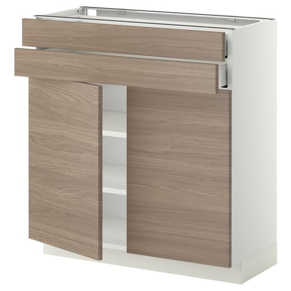 Напольный шкаф, 2 дверцы, 2 ящика МЕТОД / МАКСИМЕРА, белый, Брокхульт светло-серый - фото 1