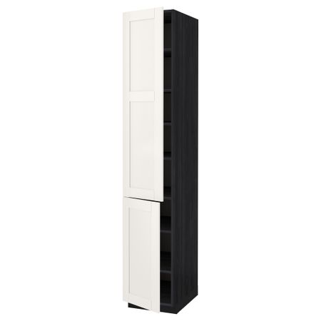 Высокий шкаф с полками, 2 дверцы МЕТОД, черный, Сэведаль белый