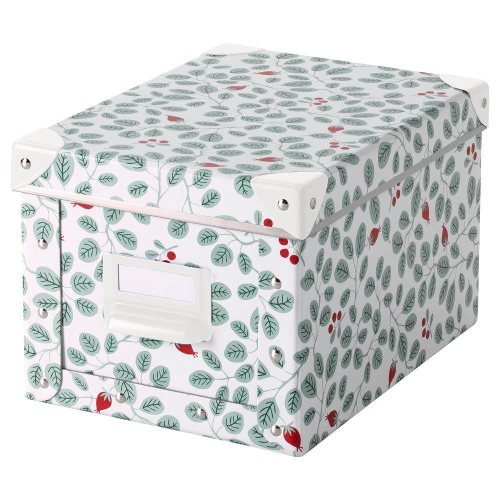 Коробка с крышкой ФЬЕЛЛА, белый, зеленый (18x26x15 см) - фото 1