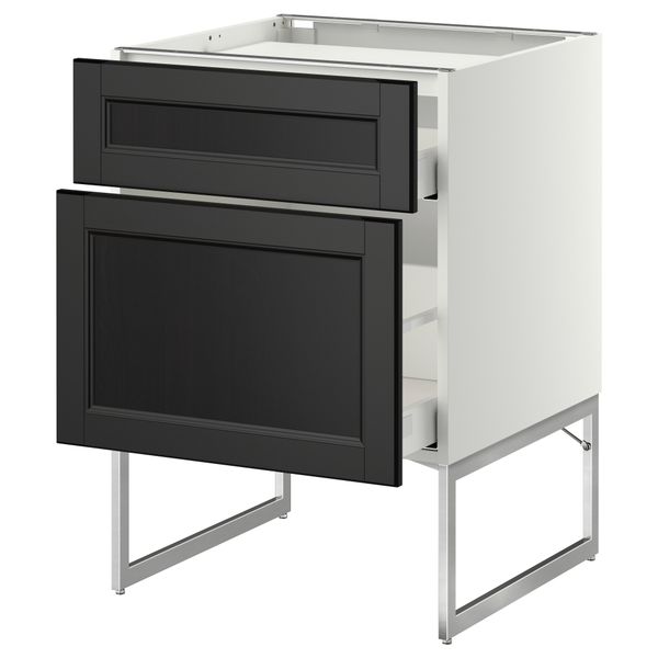 Напольный шкаф, 2 фронтальных панели, 3 ящика МЕТОД / МАКСИМЕРА, белый, Лаксарби черно-коричневый - схема-чертеж с размерами