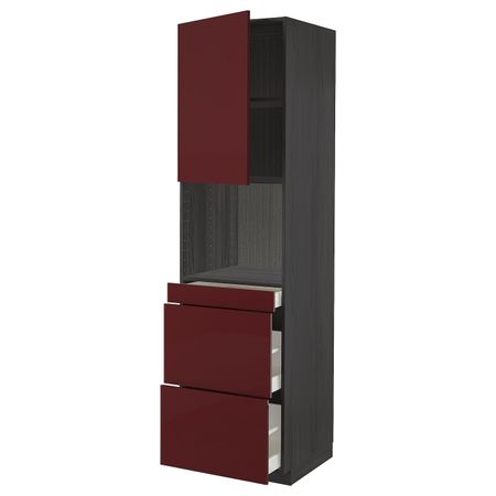 Высокий шкаф для СВЧ/дверца/3ящика, черный Калларп/глянцевый темный красно-коричневый 60x60x220 см IKEA МЕТОД / МАКСИМЕРА