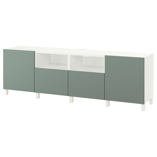 Тумба под ТВ, с дверцами и ящиками, белый/нотвикен/стуббарп серо-зеленый 240x42x74 см IKEA BESTÅ БЕСТО 292.975.57 - фото 1