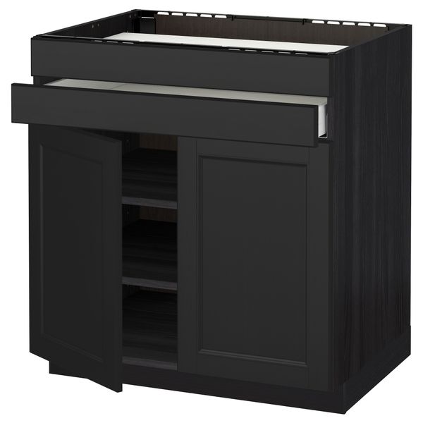 Напольный шкаф для варочной панели, 2 ящика, 2 фасада, 1 ящик МЕТОД / МАКСИМЕРА, черный, Лаксарби черно-коричневый (80x60 см) - схема-чертеж с размерами