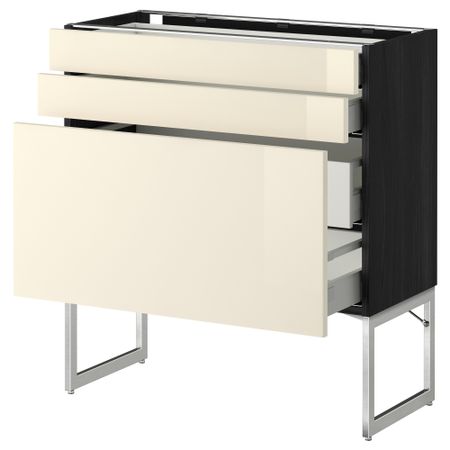 Напольный шкаф 3 фронтальных панели, 2 нижних, 2 средних ящика МЕТОД / МАКСИМЕРА, черный, Рингульт кремовый