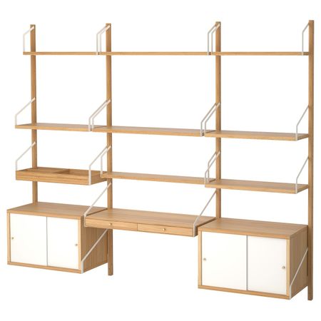 Рабочее место – комбинация, бамбук, белый 213x35x176 см IKEA СВАЛЬНЭС 592.051.27