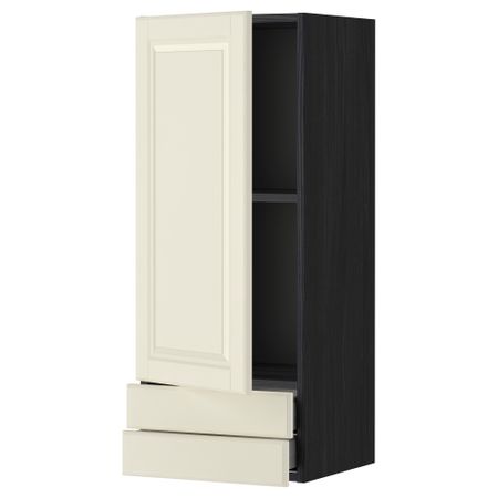 Навесной шкаф с дверцей, 2 ящика МЕТОД / МАКСИМЕРА, черный, Будбин белый с оттенком