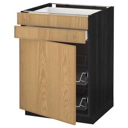 Напольный шкаф, дверца, 2 ящика, проволочных корзин МЕТОД / МАКСИМЕРА, черный, Экестад дуб