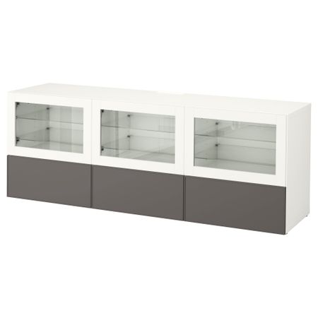 Тумба под ТВ, с дверцами и ящиками БЕСТО, белый Грундсвикен, темно-серый прозрачное стекло (180x40x64 см)