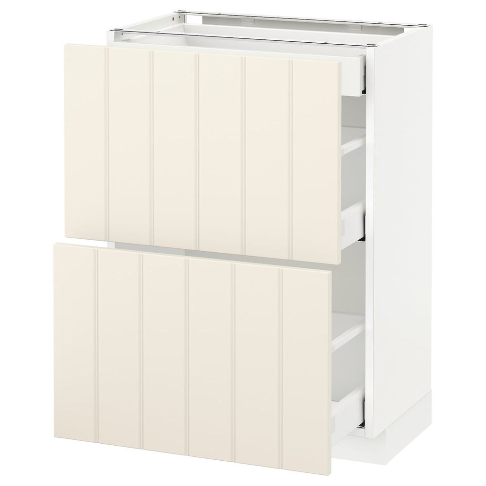 Напольный шкаф/2фасада/3ящика, белый/Хитарп белый с оттенком 60x37 см IKEA METOD МЕТОД / MAXIMERA МАКСИМЕРА 692.307.20 - схема-чертеж с размерами