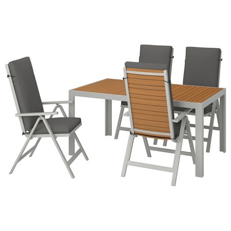 Стол + 4 кресла, для/сада, светло-коричневый, ФРЁСЁН/ДУВХОЛЬМЕН темно-серый 156x90 см IKEA ШЭЛЛАНД 192.671.22
