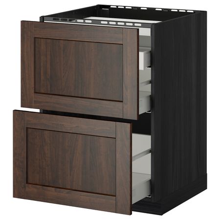 Напольный шкаф, 2 фронтальных панели, 3 ящика, черный/Эдсерум коричневый 60x60 см IKEA МЕТОД / МАКСИМЕРА 392.363.61