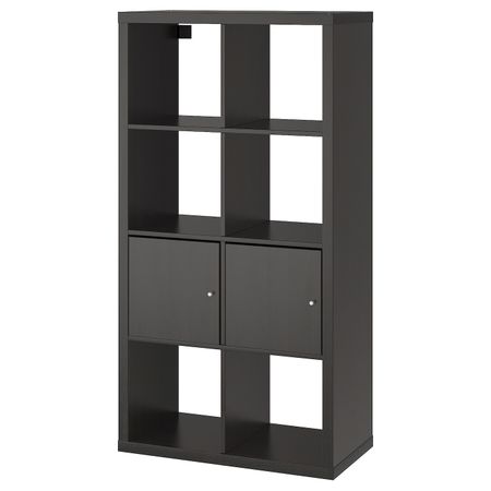 Стеллаж с 2 вставками, черно-коричневый 77x147 см IKEA KALLAX КАЛЛАКС 092.268.96
