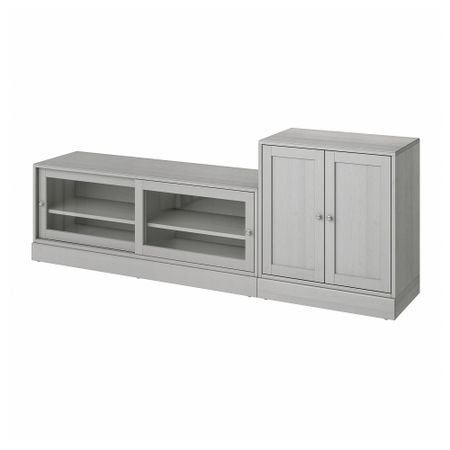Шкаф для ТВ, комбинация, 241x47x89 см, серый IKEA HAVSTA ХАВСТА 993.861.78