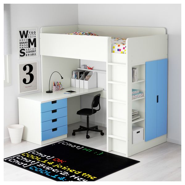 Кровать-чердак, 4 ящика, 2 дверцы СТУВА, белый, синий (207x99x193 см) - фото 3