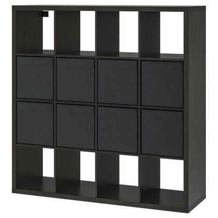 Стеллаж с 8 вставками, черно-коричневый, 147x147 см IKEA KALLAX КАЛЛАКС 190.305.92
