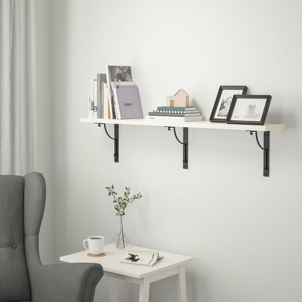 Полка навесная, белый, черный, 120x20 см IKEA БЕРГСХУЛЬТ / ЭКБИ ХОЛЬ 692.907.85 - фото 2