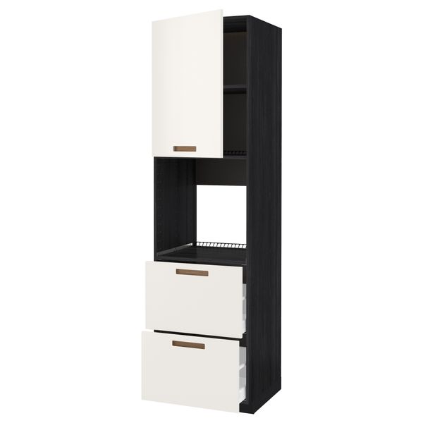 Высокий шкаф для духовки + дверца, 2 форнтальных, 2 высоких ящик МЕТОД / МАКСИМЕРА, черный, Мэрста белый - схема-чертеж с размерами