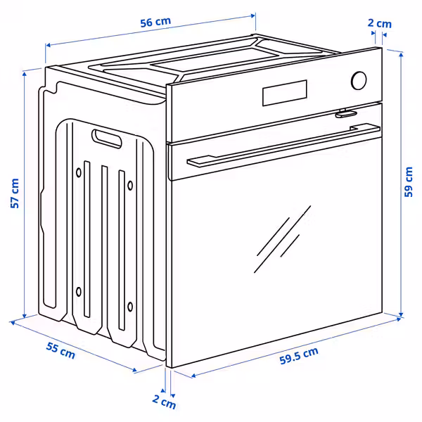 SPJUTBO Духовка с конвекцией - схема-чертеж с размерами