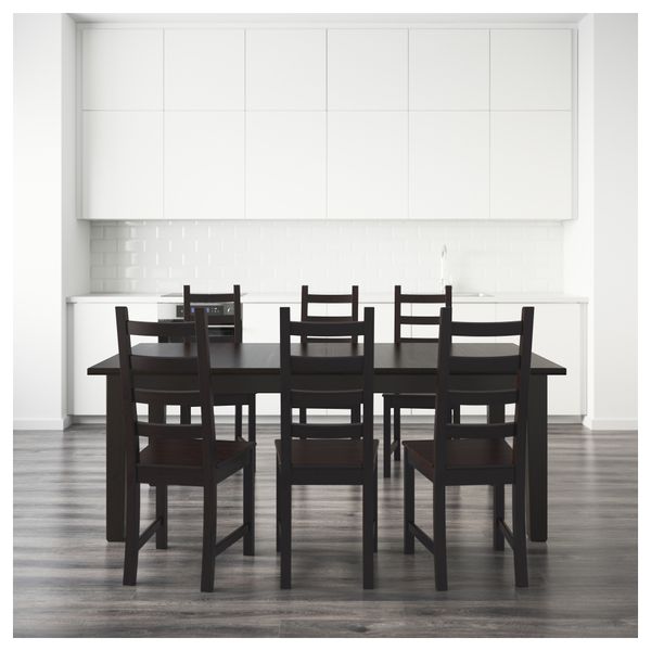 Стол и 6 стульев СТУРНЭС / КАУСТБИ, коричнево-чёрный (201 см) - фото 2