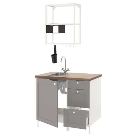 Кухня, 103x63.5x222 см, белый, серый каркас IKEA BEGIVENHET БЕГИВЕНХЕТ 493.366.90