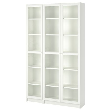 Шкаф книжный со стеклянными дверьми, белый 120x30x202 см IKEA BILLY БИЛЛИ / OXBERG ОКСБЕРГ 192.818.06