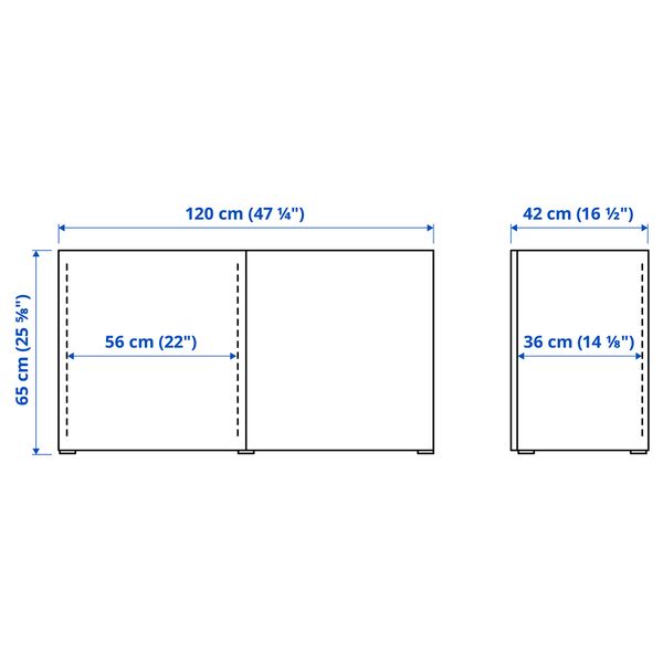 Комбинация для хранения с дверцами, 120x42x65 cm IKEA BESTÅ БЕСТО 193.245.99 - схема-чертеж с размерами