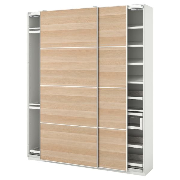 Гардероб, комбинация, белый/под беленый дуб 200x44x236 см IKEA PAX ПАКС / MEHAMN МЕХАМН 493.856.14 - фото 1