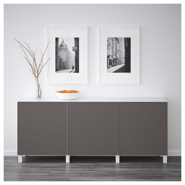 Комбинация для хранения с дверцами БЕСТО, белый, Грундсвикен темно-серый (180x42x74 см) - схема-чертеж с размерами