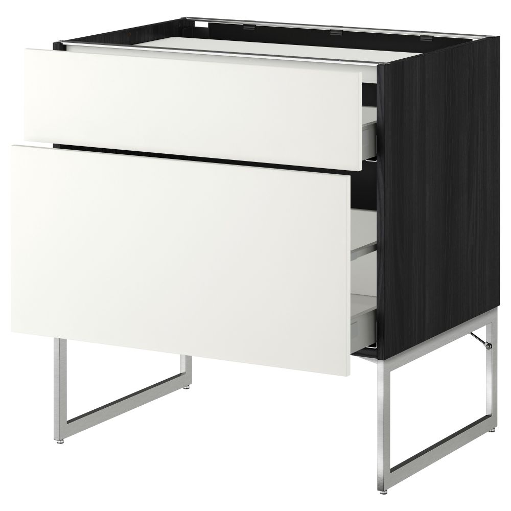 Напольный шкаф, 2 фронтальных панели, 3 ящика МЕТОД / МАКСИМЕРА, черный, Хэггеби белый - схема-чертеж с размерами