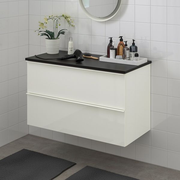 Шкаф для раковины с 2 ящ, глянцевый белый/антрацит 102x49x60 см IKEA GODMORGON ГОДМОРГОН / TOLKEN ТОЛКЕН 192.954.98 - фото 2