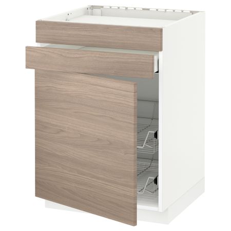 Напольный шкаф для варочной панели, ящик, 2 проволочных корзины МЕТОД / МАКСИМЕРА, белый, Брокхульт светло-серый (60x60 см)