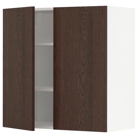 Навесной шкаф с полками/2дверцы, белый/Синарп коричневый 80x80 см IKEA METOD МЕТОД 494.046.60