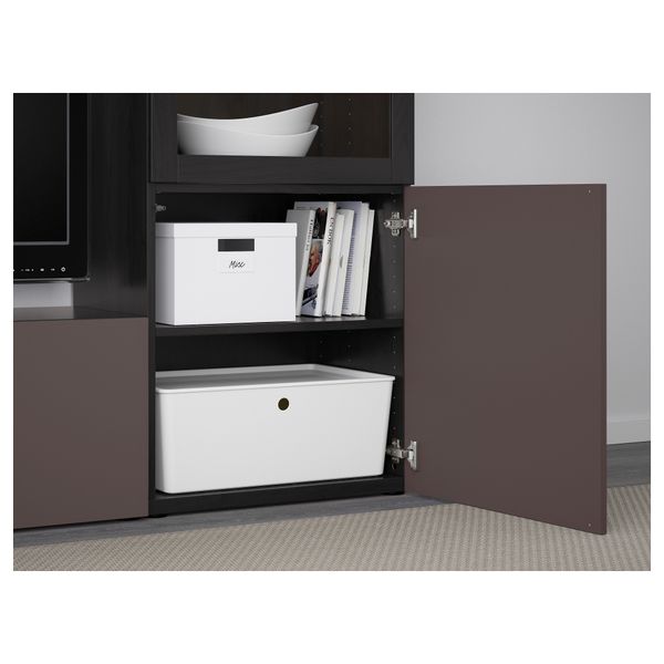 Шкаф для ТВ, комбинированный, стекляные дверцы БЕСТО, черно-коричневый, Вальвикен темно-коричневый, прозрачное стекло - фото 3