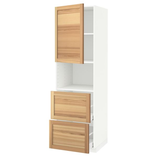 Высокий шкаф для СВЧ/дверца/2ящика, белый/Торхэмн ясень 60x60x200 см IKEA METOD МЕТОД / MAXIMERA МАКСИМЕРА 992.371.74 - фото 1