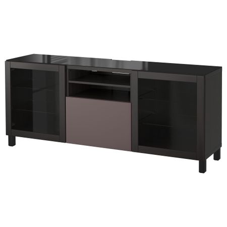 Тумба под ТВ БЕСТО, черно-коричневый, Вальвикен темно-коричневый, прозрачное стекло (180x40x74 см)
