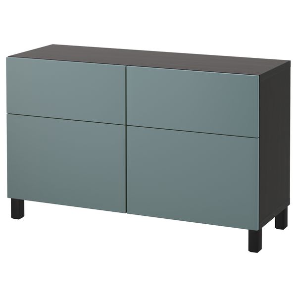 Комбинация для хранения с дверцами, ящиками БЕСТО, черно-коричневый, Вальвикен серо-бирюзовый (120x40x74 см) - фото 1