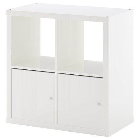 Стеллаж с дверцами, глянцевый, белый 77x77 см IKEA KALLAX КАЛЛАКС 492.782.80