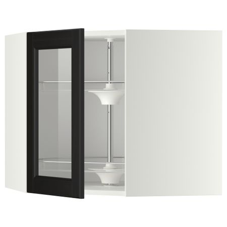 Угловой навесной шкаф с вращающающейся секцией, стеклянными дверцами МЕТОД, белый, Лаксарби черно-коричневый