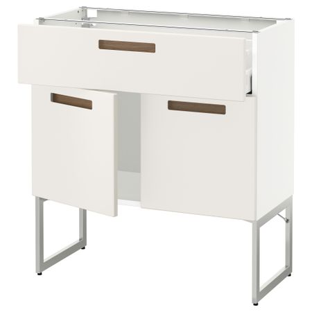 Напольный шкаф, полки, ящик, 2 двери МЕТОД / МАКСИМЕРА, белый, Мэрста белый