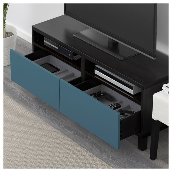 Тумба для ТВ с ящиками БЕСТО, черно-коричневый, Вальвикен темно-синий (120x40x48 см) - фото 3