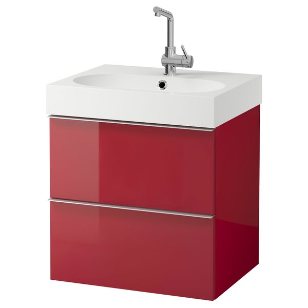 Шкаф для раковины с 2 ящиками ГОДМОРГОН / БРОВИКЕН, глянцевый красный (60x49x68 см) - схема-чертеж с размерами