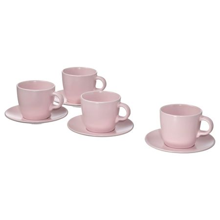 Чашка с блюдцем, матовая поверхность светло-розовый 25 сл IKEA FÄRGKLAR ФЭРГКЛАР 704.781.64
