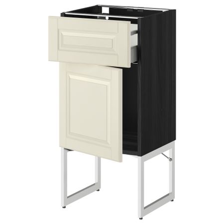 Напольный шкаф с ящиком, дверью МЕТОД / МАКСИМЕРА, черный, Будбин белый с оттенком