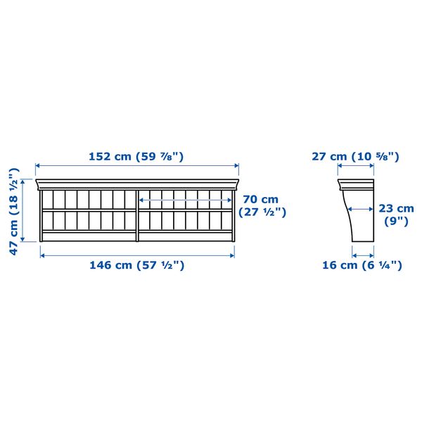 Полочный, арочный модуль, 152x47 см, белый IKEA LIATORP ЛИАТОРП 601.165.97 - схема-чертеж с размерами