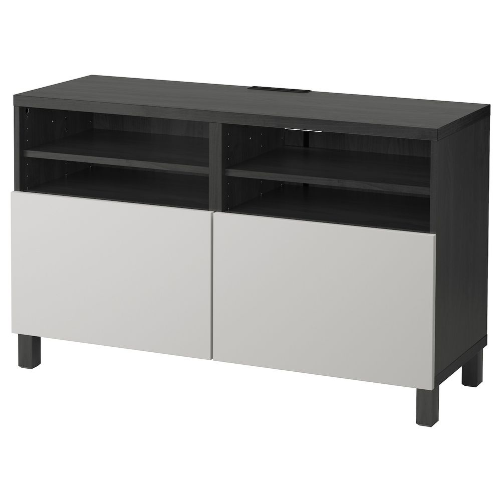 Тумба под ТВ, с дверцами, черно-коричневый/Лаппвик/стуббарп светло-серый 120x42x74 см IKEA БЕСТО 692.495.69 - фото 1
